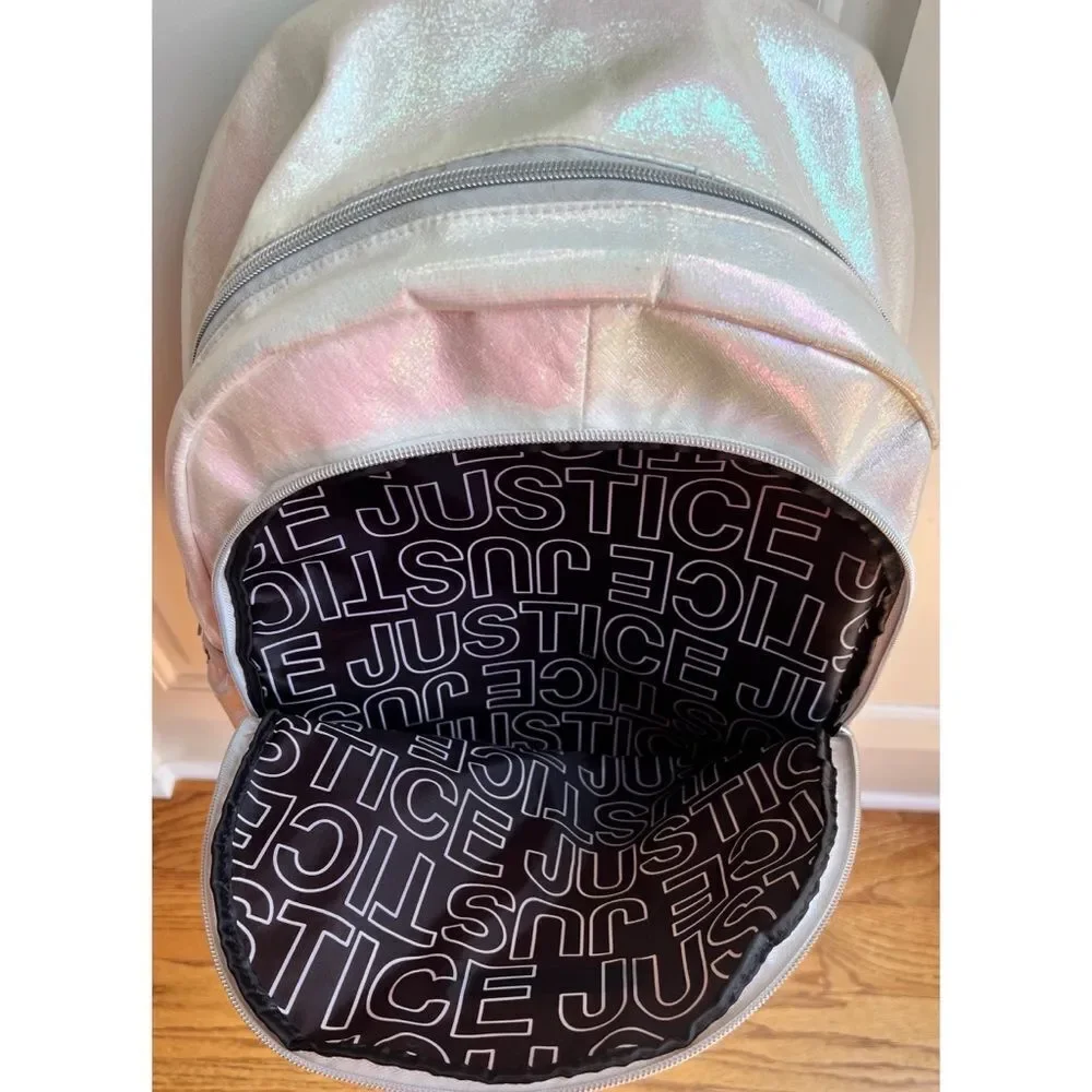 Justice Back to School Back Pack White Shiny “Make Today Awesome” Book Bag